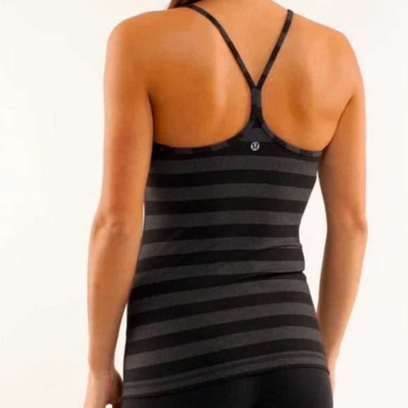 lululemon athletica Tops - Lululemon Power Y Yoga Workout Tank Gray Black Stripe Size 6